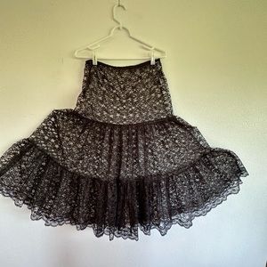 Black Lace Long Gathered 3Tiered Slip